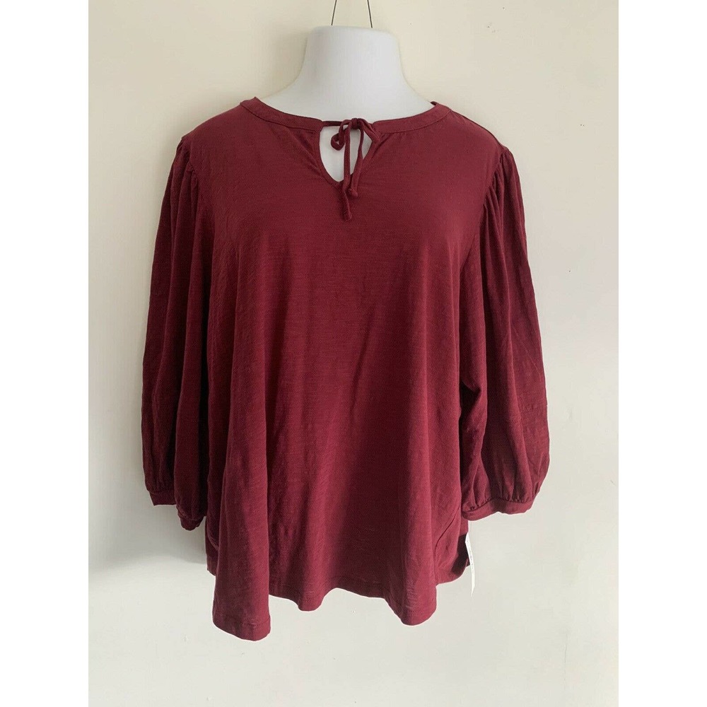 Style & Co Womens Plus Blouse Size 3X Maroon Puff Sleeve New